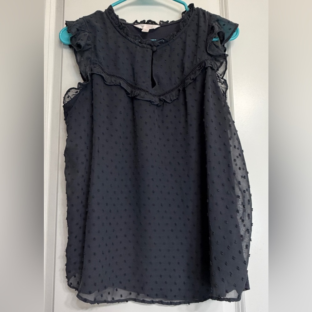 LC Lauren Conrad Charcoal Gray Swiss Dot Ruffle Tank Top Size Large